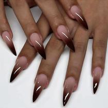 foreign trade fake nails simple wear nail brown fake nails gradient removable nail sticker european and american tip nail 24 pieces