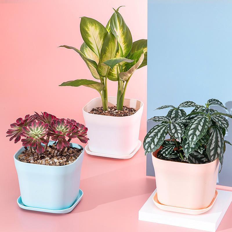 gardening seedling small plastic flower pot white square flower pot base support nordic simple resin plastic succulent flower pot