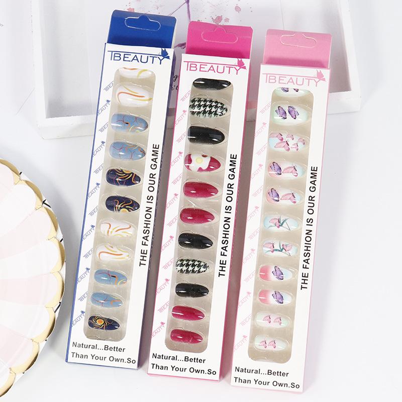 internet celebrity same style exquisite nail shaped piece wholesale 12 pcs boxed fake nails removable women's nail stickers nails