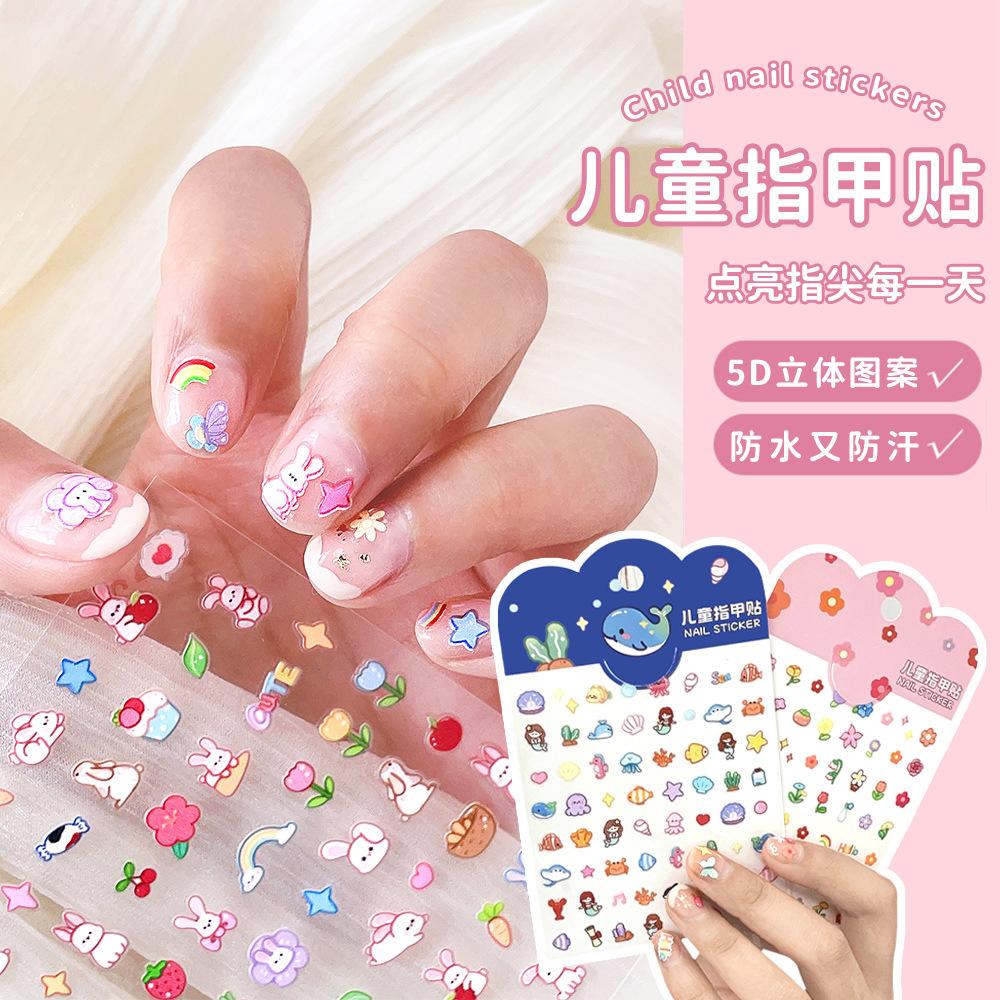 children's nail stickers 5d relief jewelry decoration stickers wearing armor little girl cartoon animal mini nail stickers