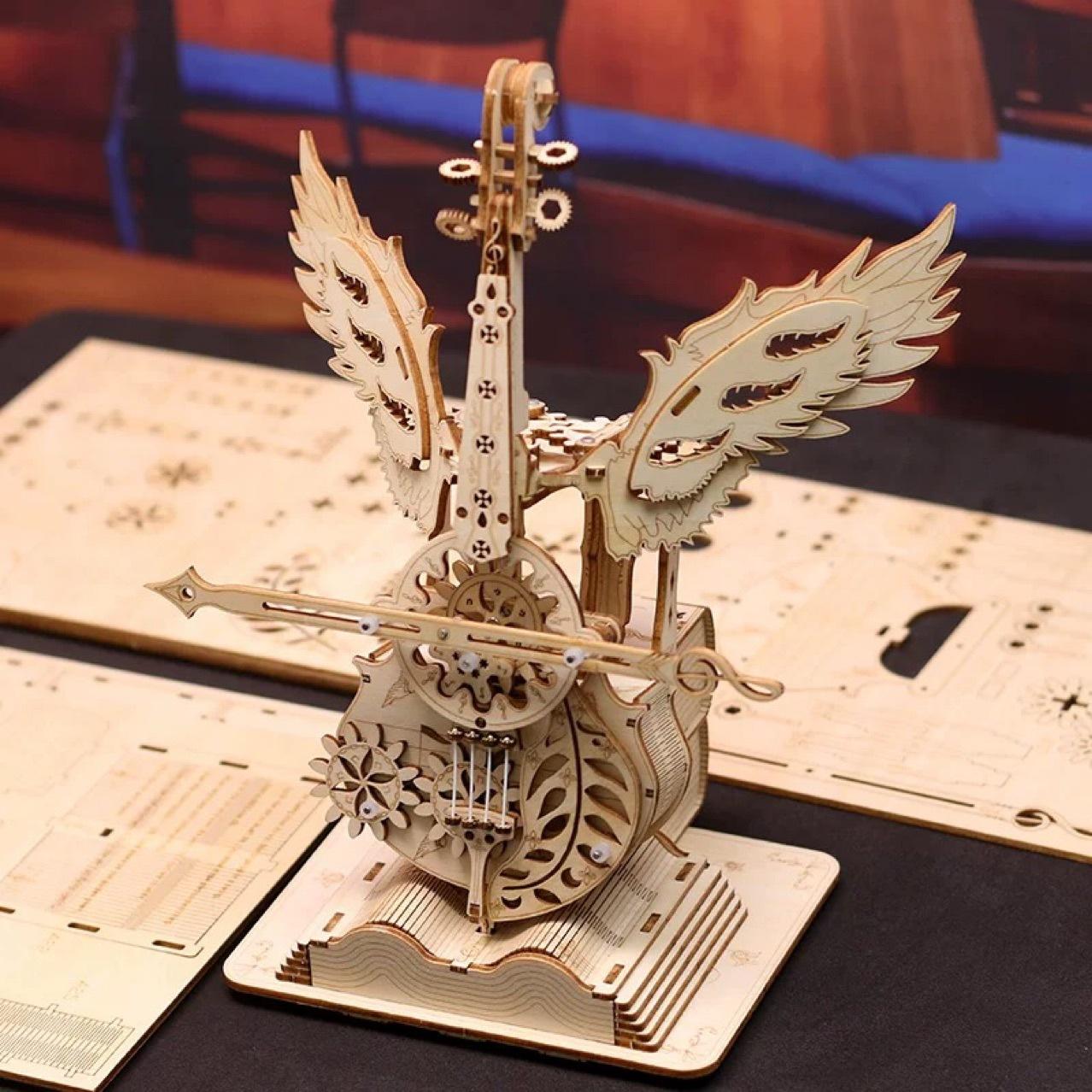 angel cello puzzle manual assembly model music box 3d music box creative gift wooden