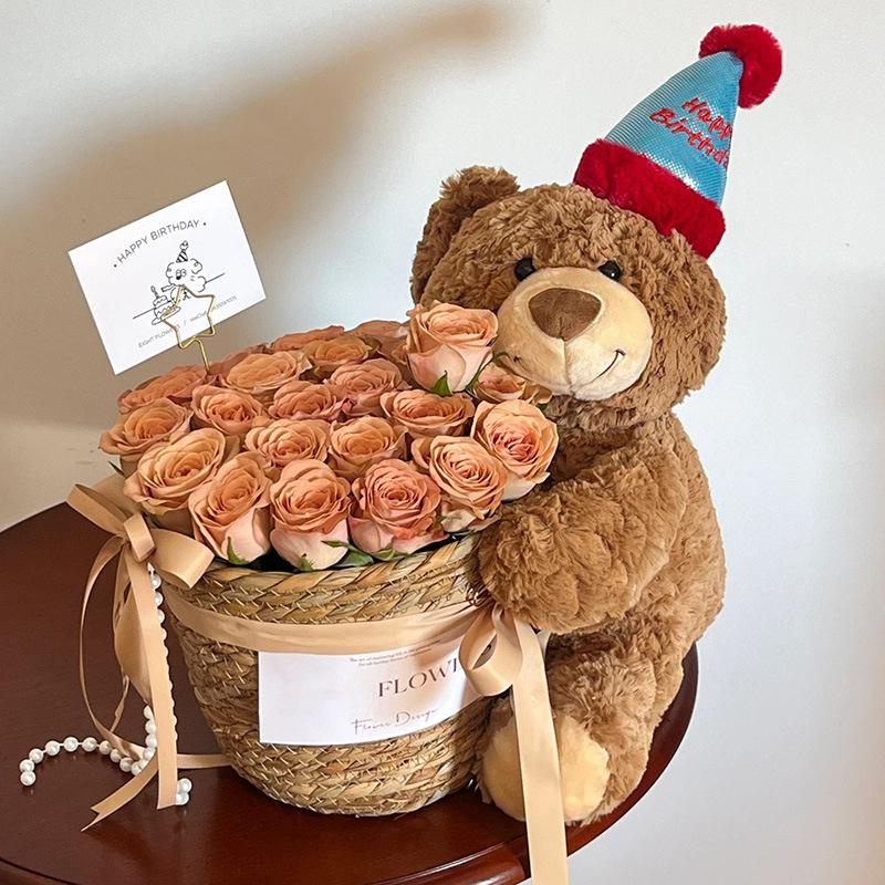 bear doll bouquet preserved fresh flower flower pot girls birthday gifts gift for girlfriend girlfriend valentine's day gift