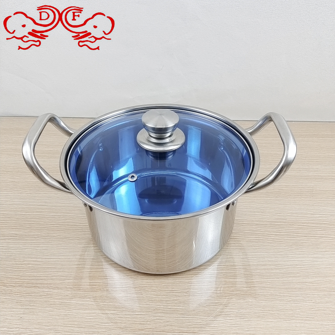 DFDF99124 Stainless steel pot double bottom cookware Glass lid large stockpot steamer wide edge outdoor pot DF TRADINGHOUSE Item Picture
