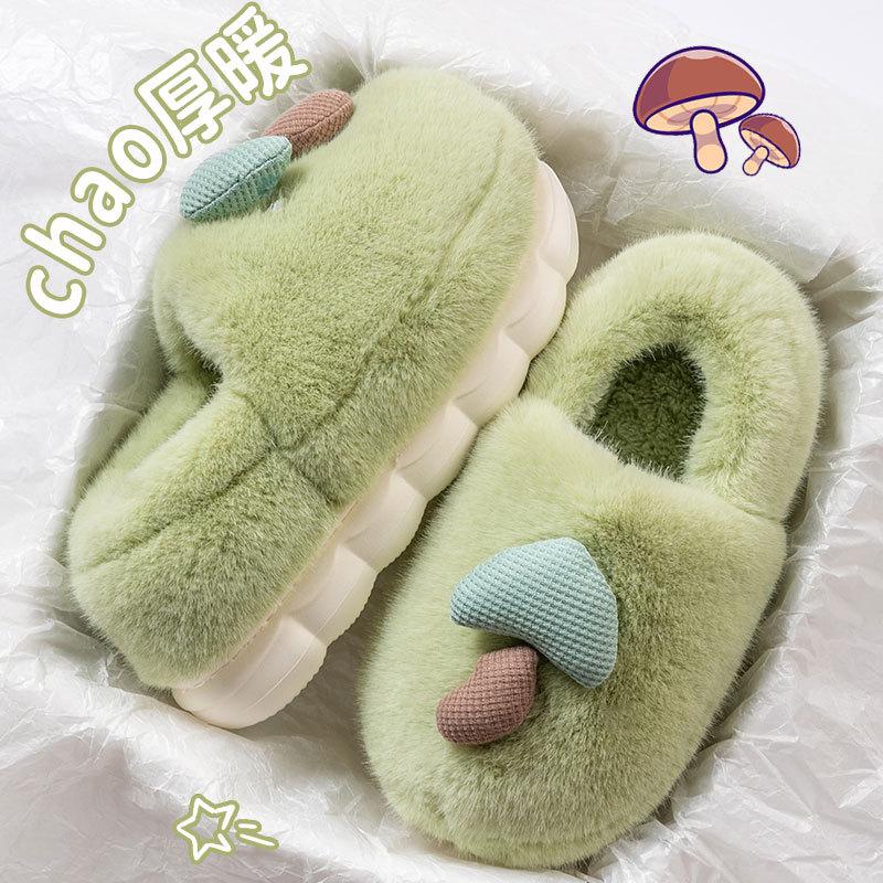 winter warm slippers ladies new indoor bag heel thickened fleece-lined plush confinement shoes outdoor non-slip cotton slippers men's shoes