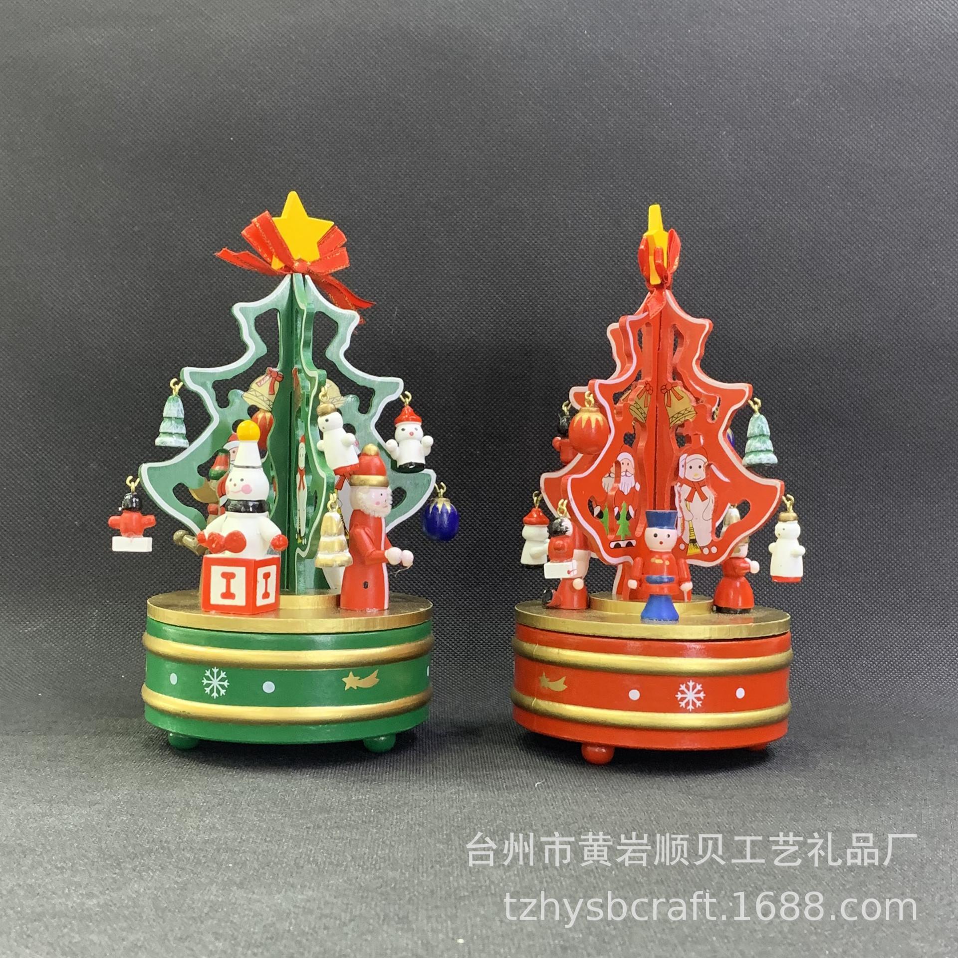 factory christmas tree with pendant wooden wind-up quality music box music bell music box