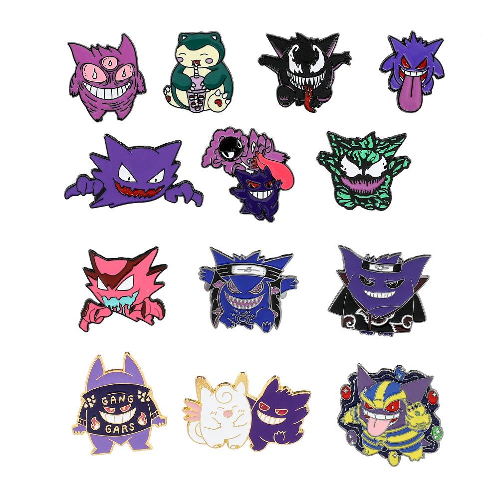 cartoon creative personalized funny pokemon golden m badge gengar venom pet elf pokémon brooch