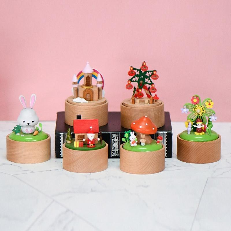 24 new mini music box cute pet and animal children's holiday gifts beech crafts wooden music box ornaments thumbnail