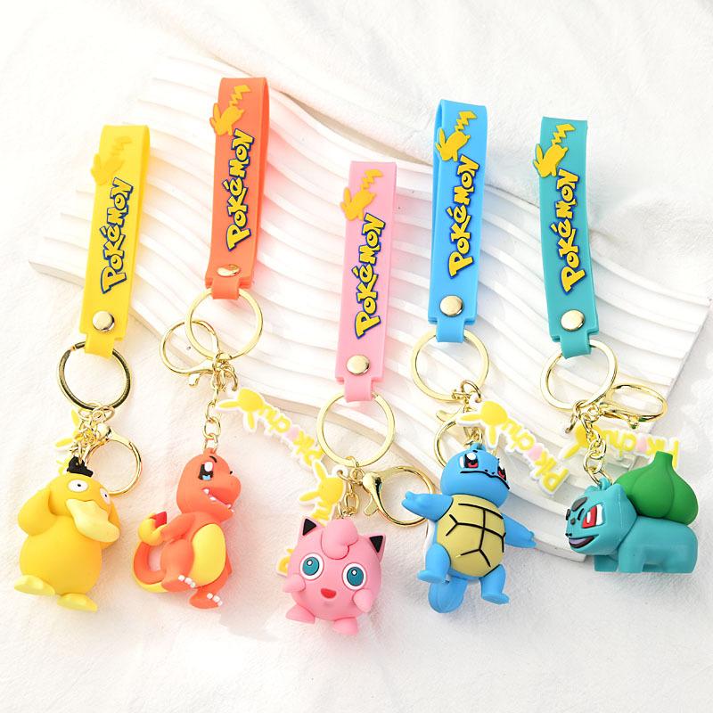 cross-border pokemon keychain cartoon two-dimensional psyduck keychain silicone cute pikachu pendant doll
