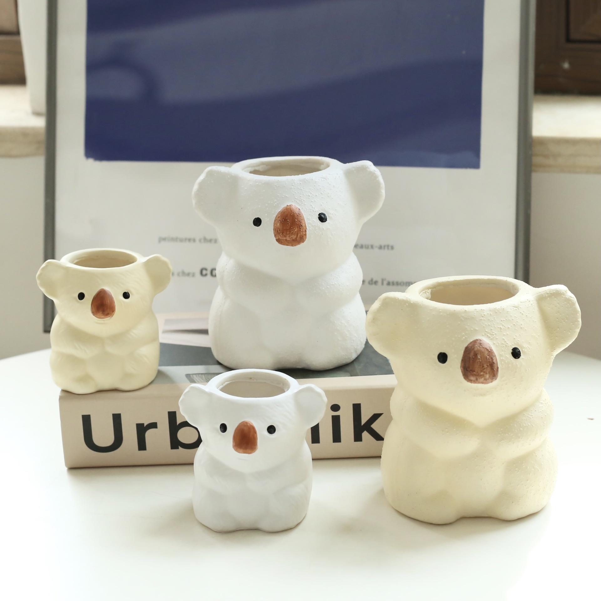 ins cute kaola pen container succulent flower pot creative makeup brush storage bucket bedroom desktop decoration vase