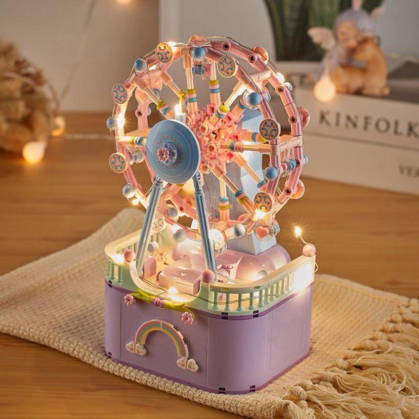 compatible with lego small particle carousel assembled building block toys children education series music box girls' gifts