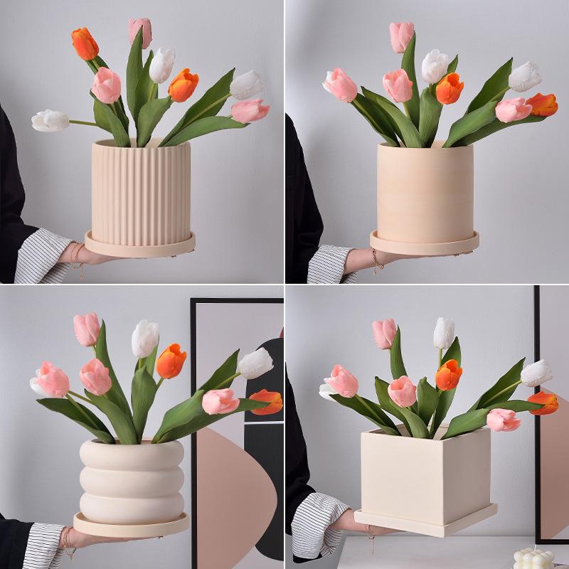 nordic simple flower pot ceramic plain burning breathable pot with holes round succulent plants pot ceramic basin vase