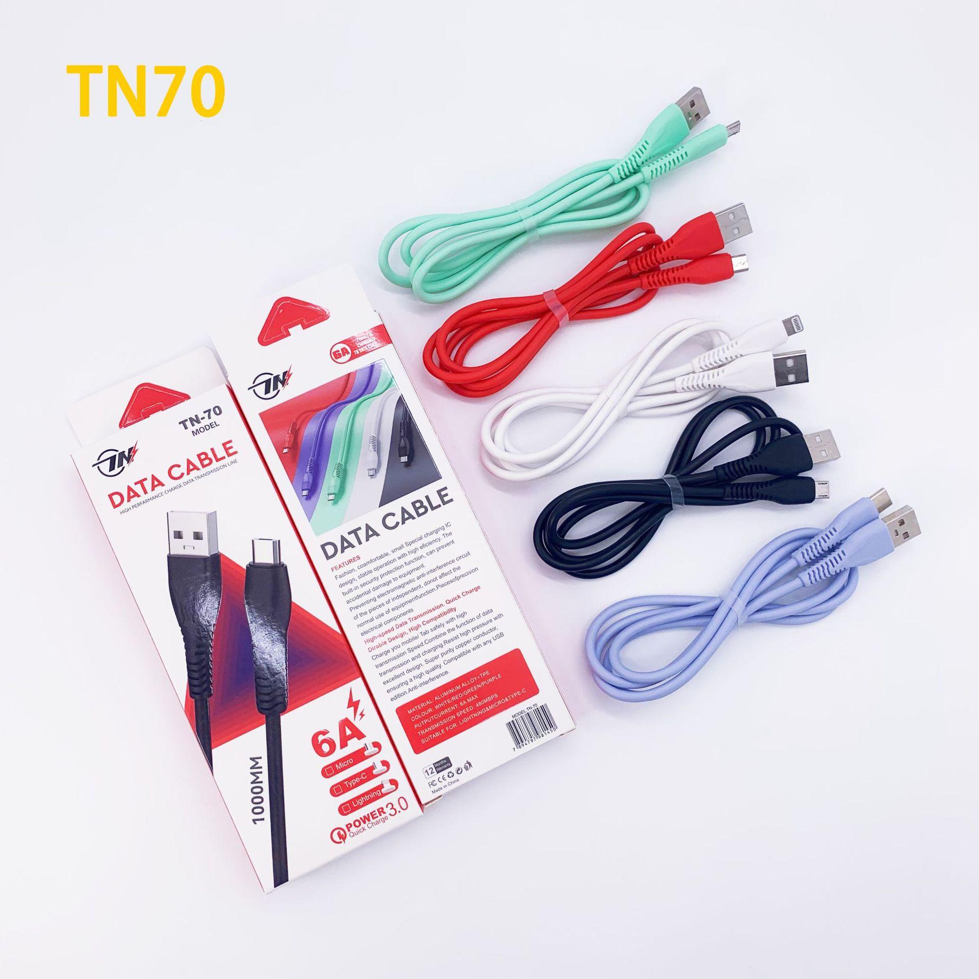 Tn70 New PVC Fast Charge Data Cable Support I5 Android TC Smartphone Qc3.0 Function Delivery Supported
