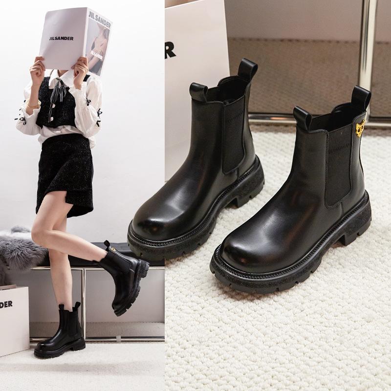 2023 new all-match smoke pipe boots women's autumn and winter thick-soled long boots knight chelsea martin boots women's shoes