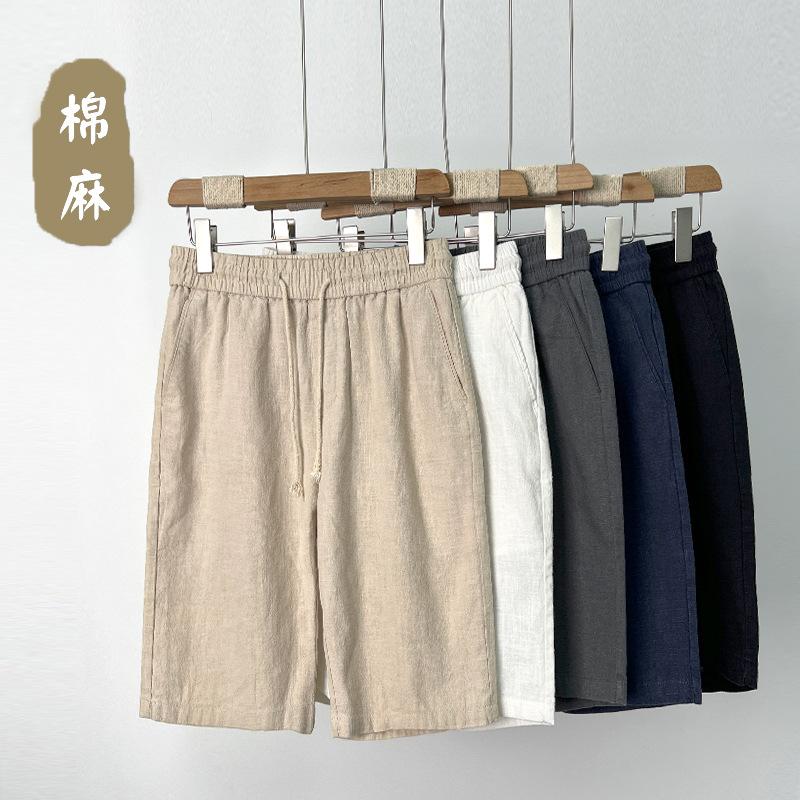 cotton linen shorts men's summer linen fifth pants men's beach pants linen medium pants loose casual large trunks