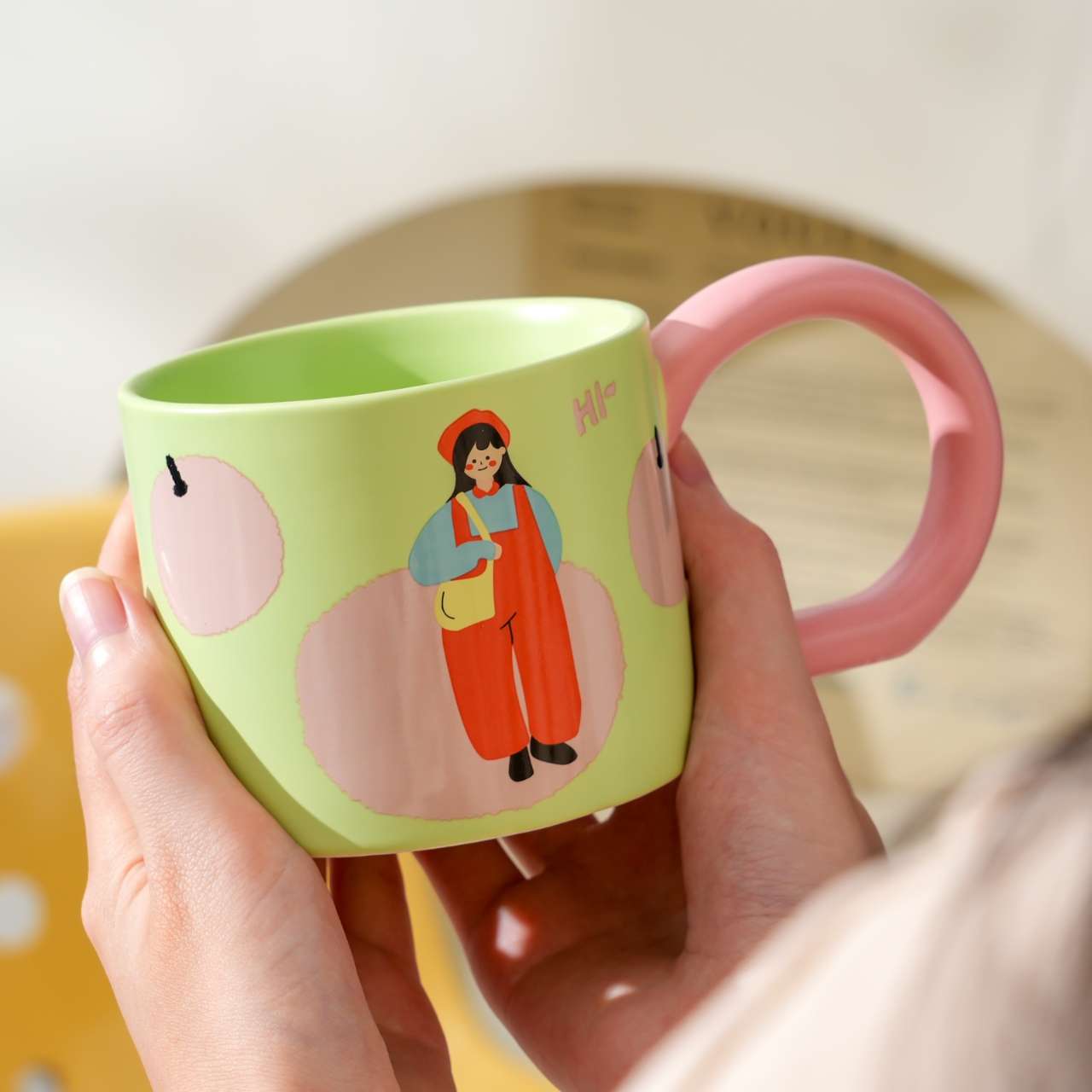 New couple mugs, fashionable and creative, supporting each other through thick and thin, wide-handled ceramic cups, home essentials, girlish water cups, mugs, office and home coffee cups, milk cups, breakfast cups, high appearance level, handicrafts and ornaments, 350ml detail image 5