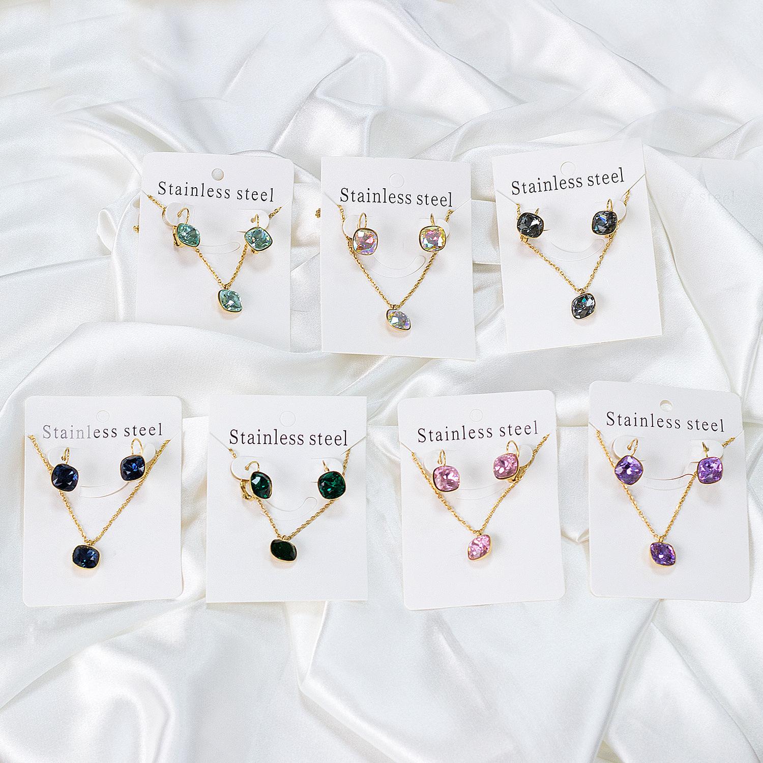 European and American Entry Lux Style Pendant Rhinestone Vintage Crystal Necklace Earrings Suit Female Earrings for Summer Accessories Jewellery Suit