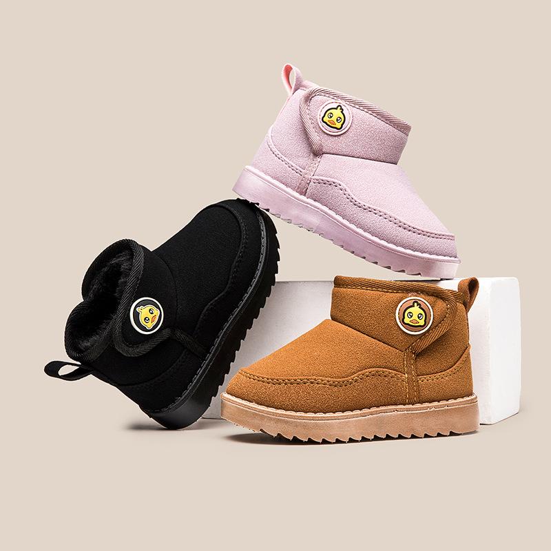 boom bear children's snow boots winter baby fleece-lined thickened boy girl cotton shoes solid color short warm boots