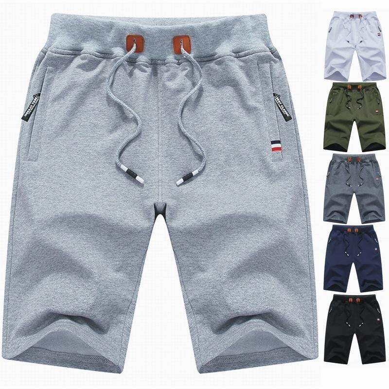 summer casual shorts men's sports pants beach shorts cotton elastic elastic waistband zipper pocket men's shorts