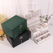cross-border new arrival rhombus jewellery box vintage dark green flannel jewelry jewelry box large capacity three layers storage box