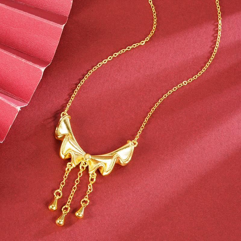 alluvial gold escaped princess tassel bow necklace imitation gold fashion temperament entry lux versatile high sense accessories jewellery