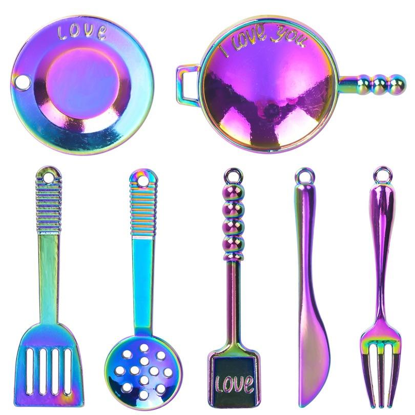 Amazon European and American E-Commerce 7 Mixed Tableware Pendant Alloy Plated Colorful Accessories Jewellery Accessories Pendant DIY