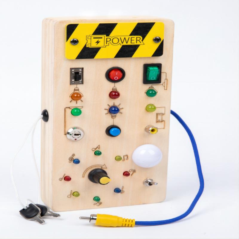cross-border hot children's early education wooden led light socket switch busy board toys hands-on wooden toys