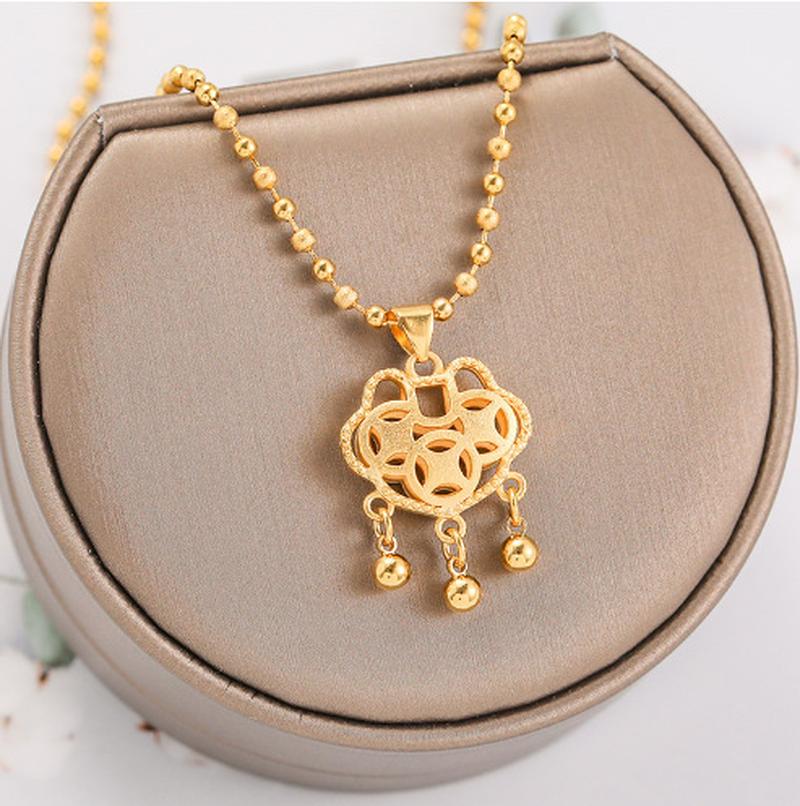 2024 hot titanium steel necklace female non-fading copper coin longevity lock ornament europe and america cross border accessories jewellery female