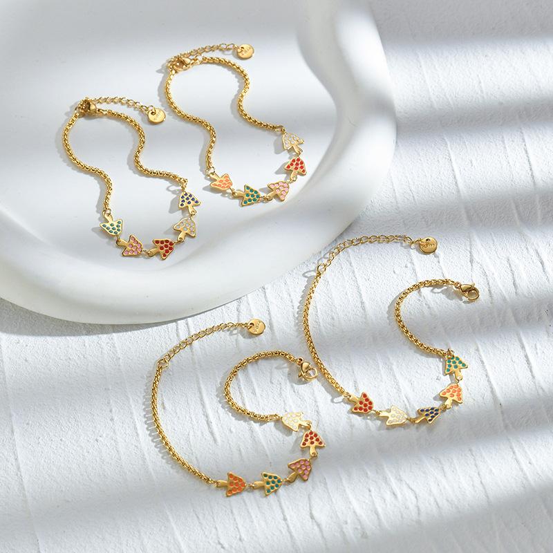 european and american personalized ins style 14k gold colorful oil necklace mushroom bracelet for women niche design stainless steel jewelry wholesale Application Scenario
