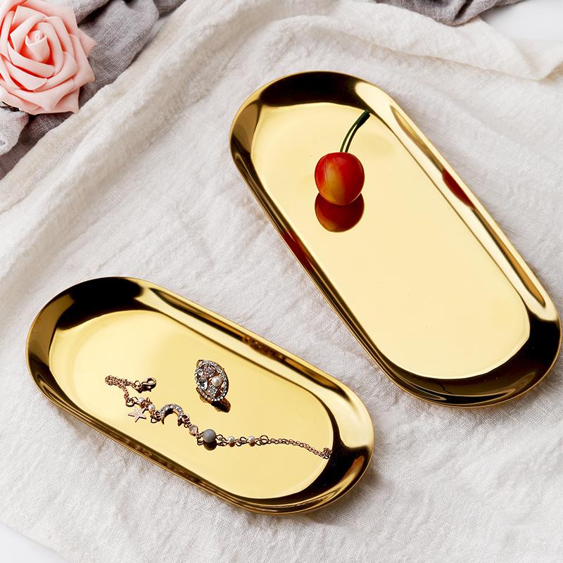 korean ins style stainless steel jewelry tray desktop storage tray cosmetics jewelry tray metal tray wholesale