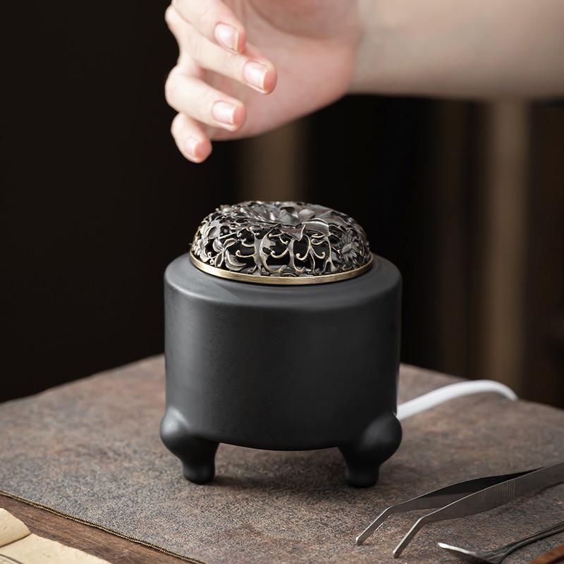 electronic incense burner ceramic high temperature electric stove household indoor dry burning sandalwood and incense burner timing temperature control heating