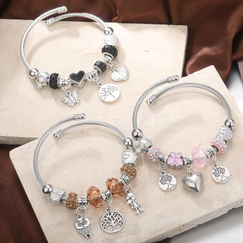 panjia bracelet europe and america cross border diy beaded bracelet multi-element stainless steel copper alloy rhinestone fashion jewellery