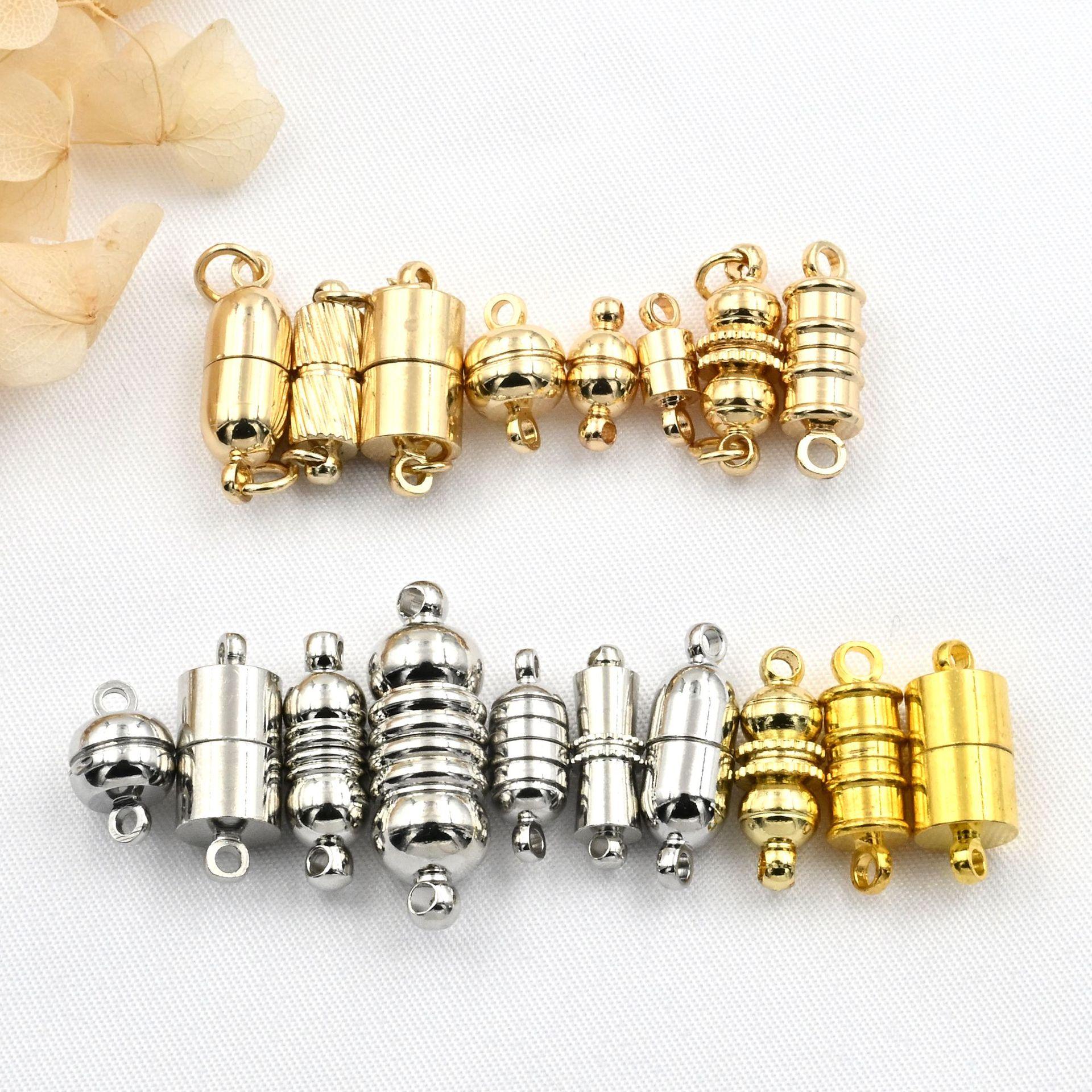 14k gold cylindrical thread magnetic buckle diy ornament accessories gold necklace bracelet anti-drop safety buckle