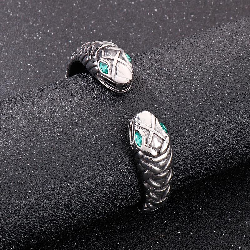 kalen stainless steel jewelry set vintage green eye snake ring double-headed snake open bracelet men's suit Specification drawing