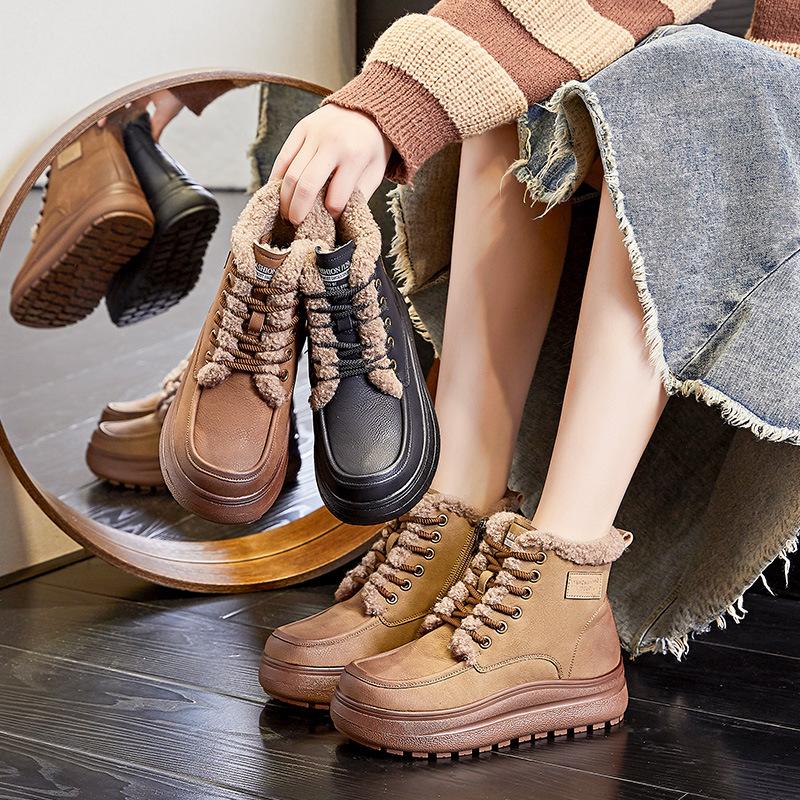new platform snow boots women 2024 winter ladies velvet thermal booties women retro national style all-matching women's boots