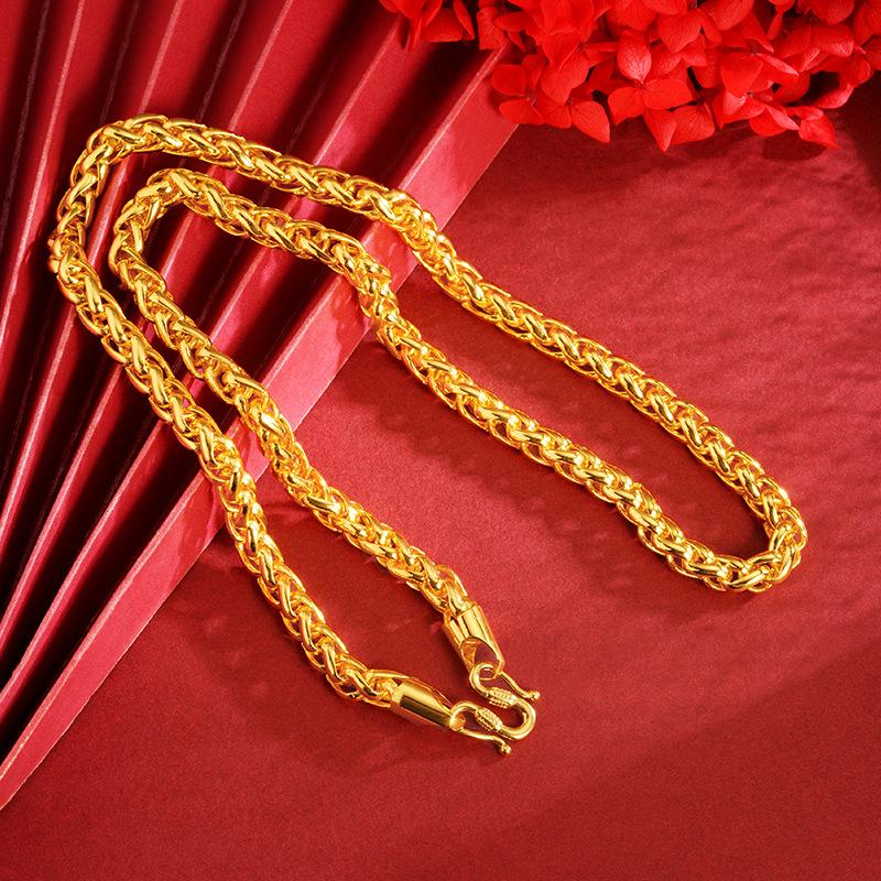 popular vietnam placer gold 6mm wheat chain men's domineering fashion necklace copper plated real gold color protection accessories jewellery wholesale