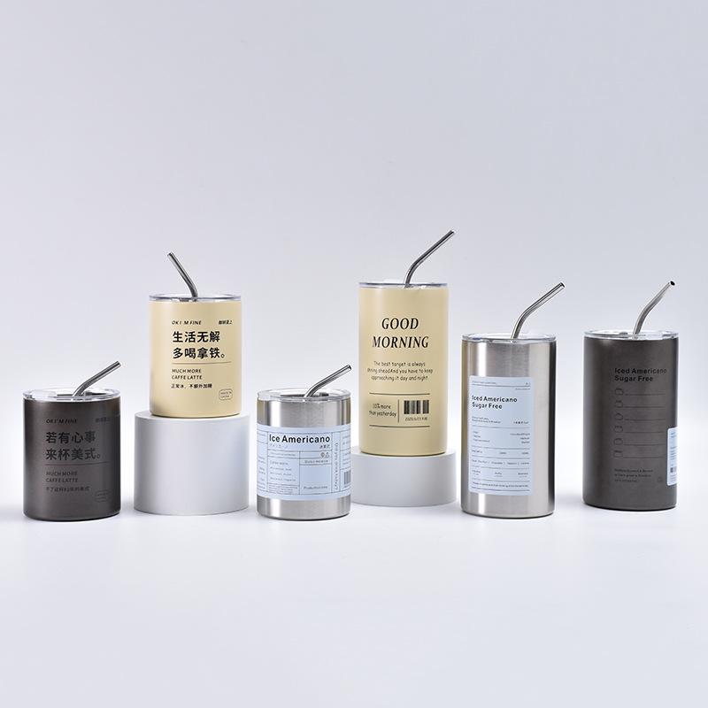 Portable 304 Stainless Steel Ice American Coffee Cup Vacuum Thermos Cup Creative Latte Cup with Straw Car Tumbler