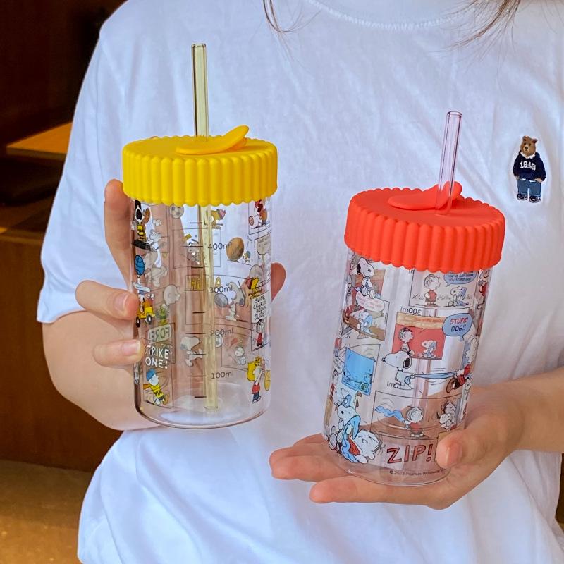 genuine cartoon snoopy glass straw cup new female good-looking birthday gift student cup tumbler