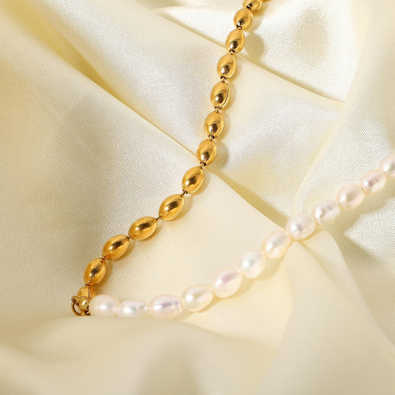 european and american ins half freshwater pearl half 18k plated golden balls ball simple stainless steel jewelry choker popular ornament women Application Scenario