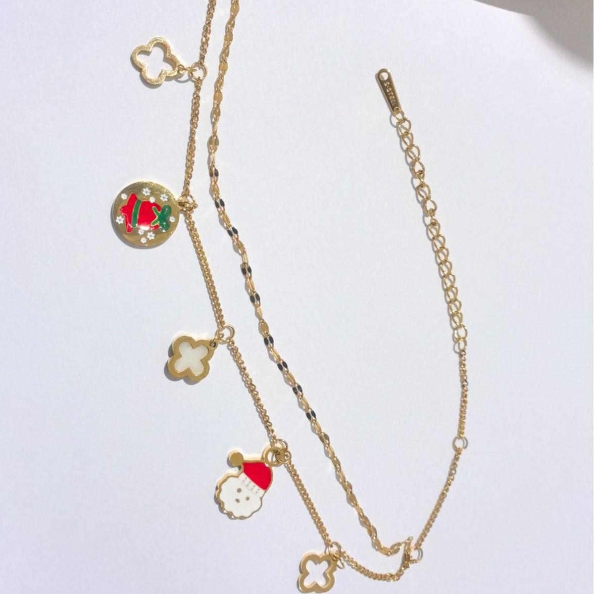 cross-border hot sale christmas bracelet affordable luxury fashion wind santa claus gingerbread man pendant double layer stainless steel jewelry Specification drawing