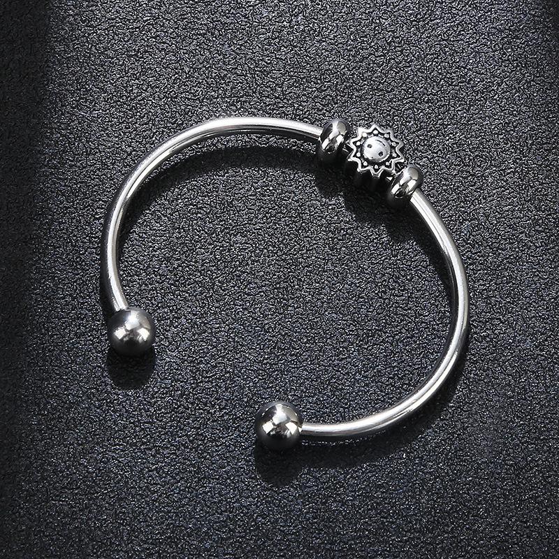 Wholesale Metal Stainless Steel Jewelry Children's High Quality Smooth Ball Waterproof Sunflower Smiley Face Accessories Open Bracelet Specification drawing
