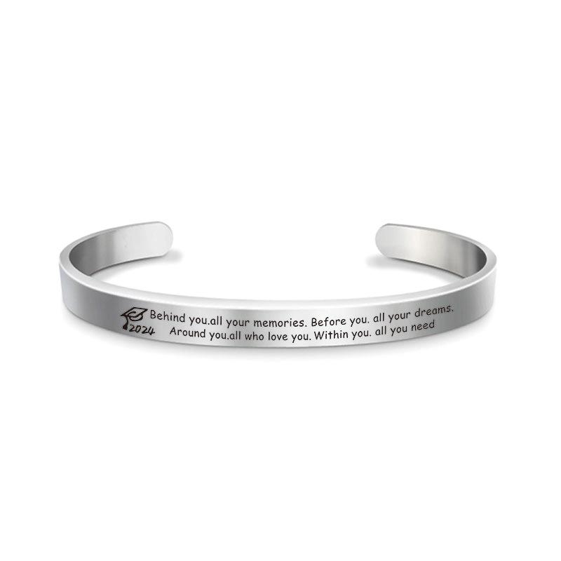 bracelet europe and america cross border stainless steel jewelry 2024 graduation season doctorial hat festival gift lettering titanium steel bracelet Item Picture