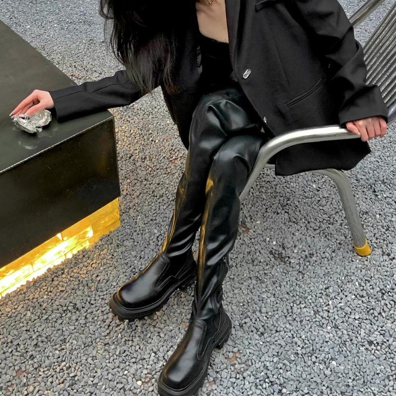 over the knee boots women's autumn and winter slimming 2024 new mona stretch boots thick bottom chunky heel martin boots boots