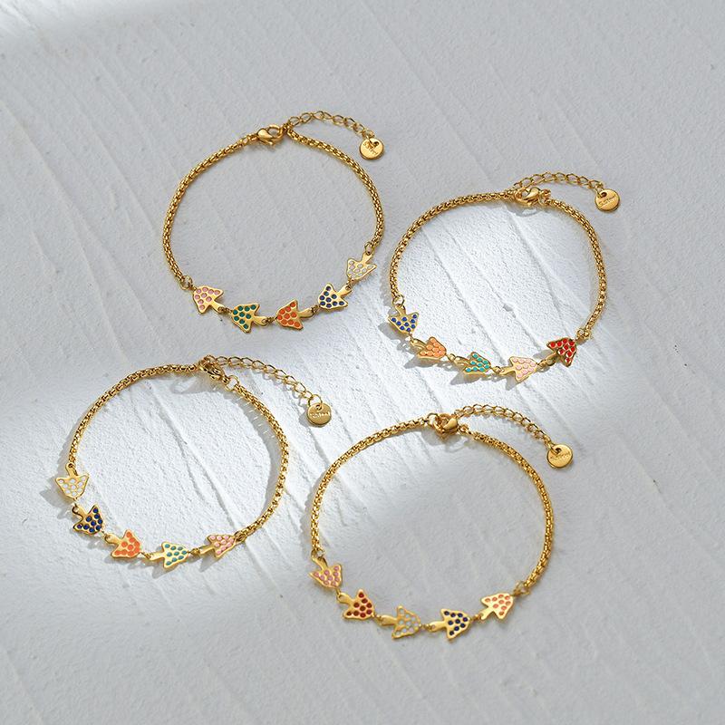 european and american personalized ins style 14k gold colorful oil necklace mushroom bracelet for women niche design stainless steel jewelry wholesale Specification drawing