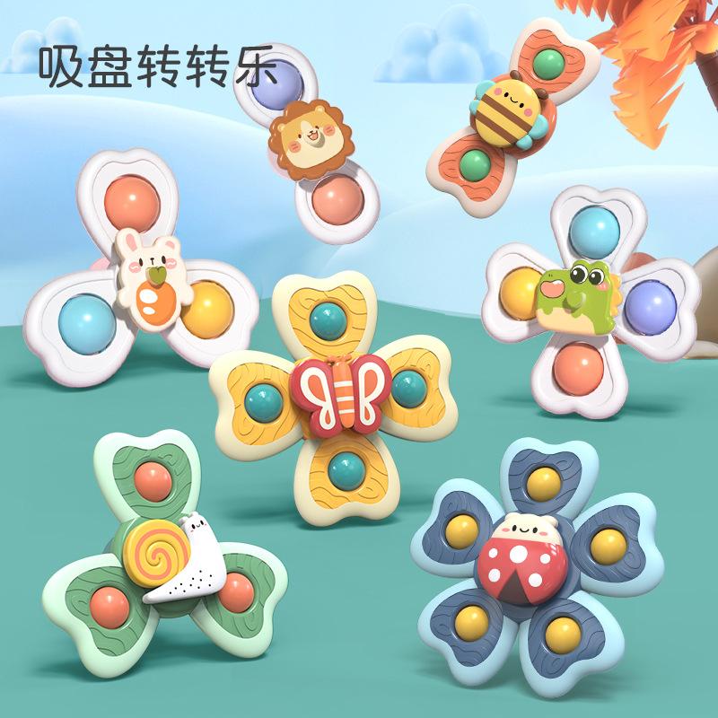 cross-border baby table sucker rotary table baby cartoon fingertip gyro flower jenga rotating teether toys