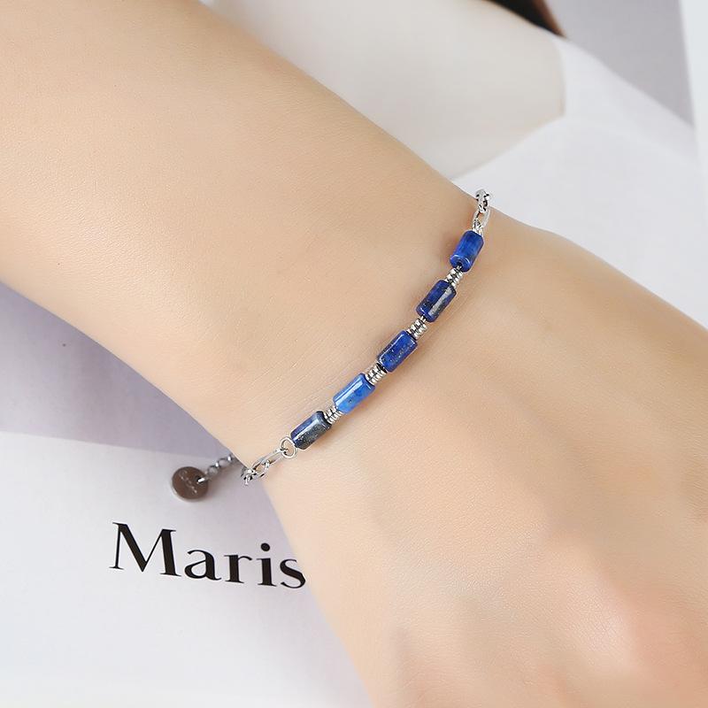 fashion stainless steel jewelry high quality waterproof 18k gold paper clip chain tiger eye lapis head beaded bracelet for women full figure