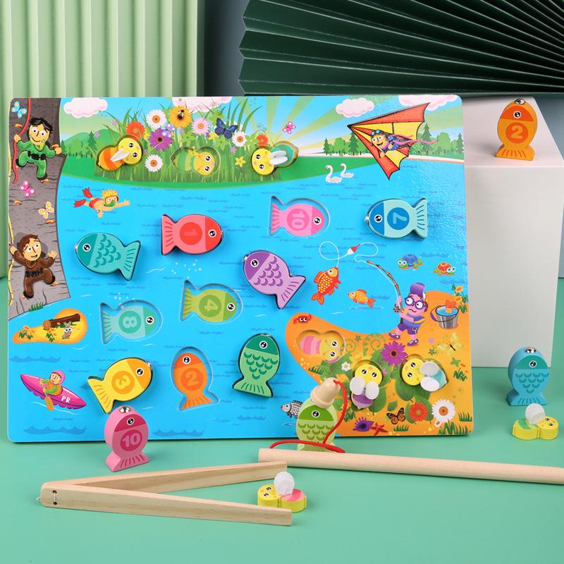 new magnetic fishing letters and numbers cognitive fishing matching fun toys early education brain-moving wooden toys