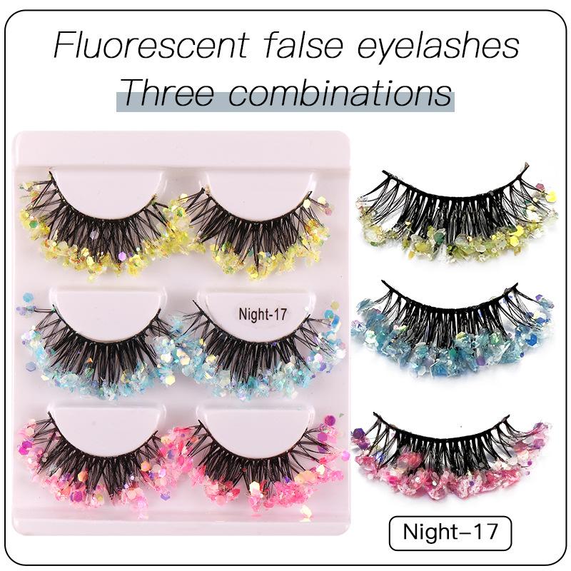 Hot selling night glow sequins, fake eyelashes, 3 pairs of stage makeup, color sequins, glitter powder, fake eyelashes w