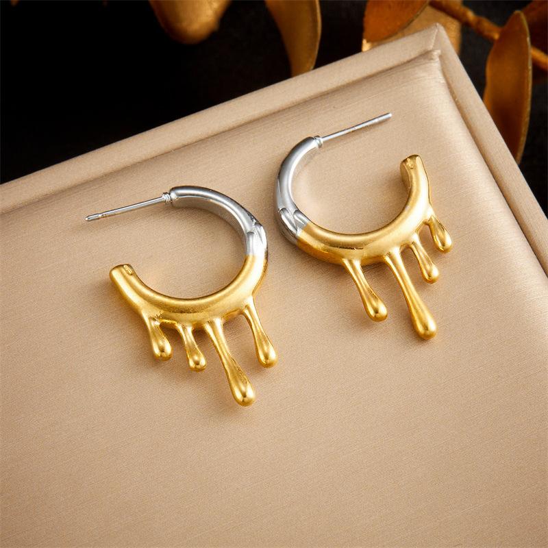 european and american fashion minority design contrast color lava irregular gold plated stainless steel jewelry earrings full figure