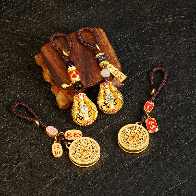alluvial gold accessories pendant chain chinese style lucky and auspicious pattern flowers and birds gourd jewellery accessories wholesale