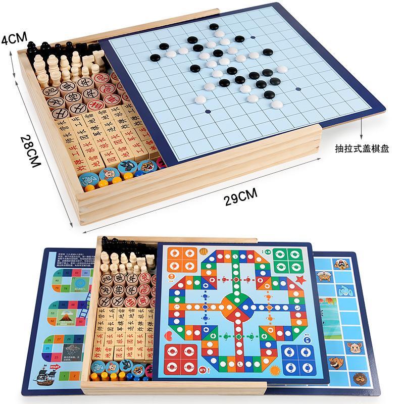 all-in-one checkers aeroplane chess five-in-a-row animal checker game multi-functional chess children's student education wooden toys